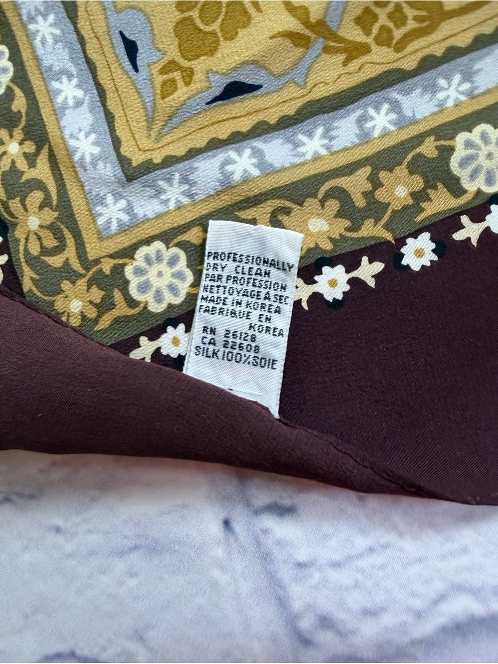 Talbots Burgundy and Mustard Floral Border Square Scarf - Picture 4 of 8